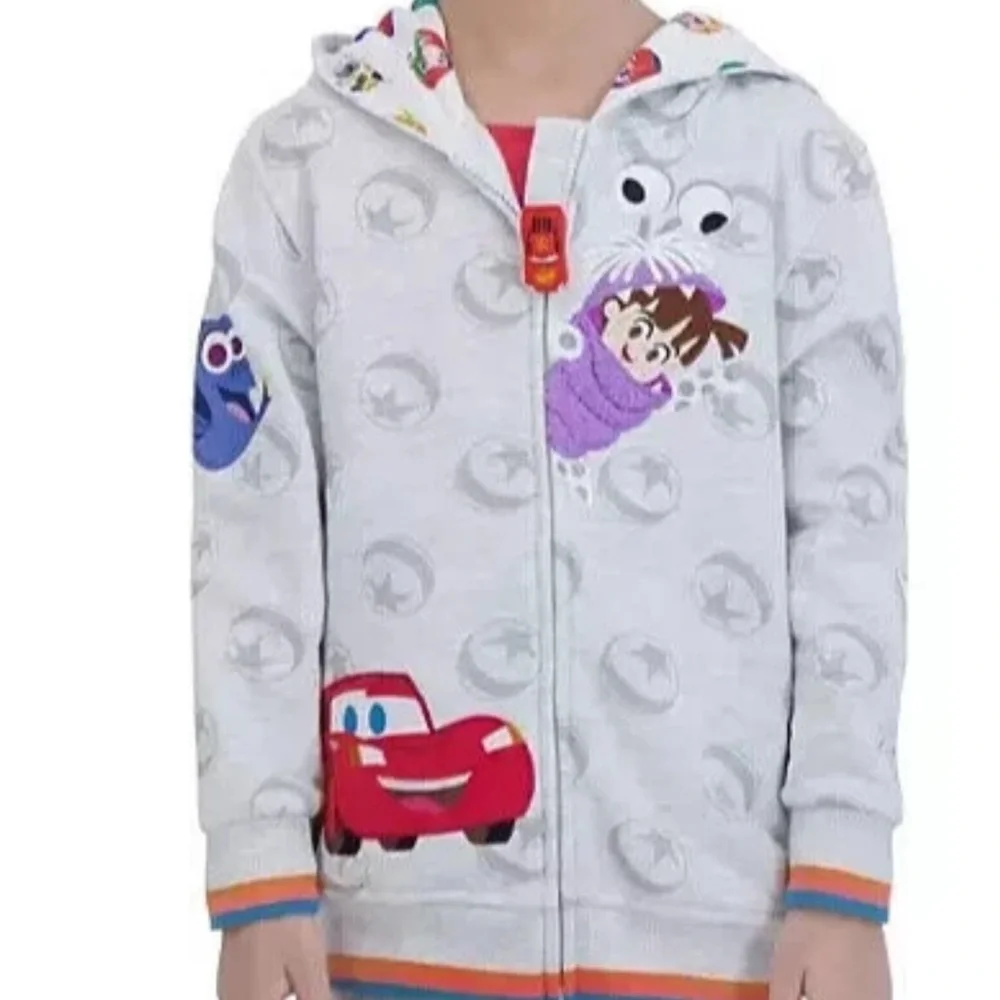 Disney Light Gray Kids Zip-Up Hoodie with Colorful Character Appliqués Unisex 7 - Picture 4 of 7